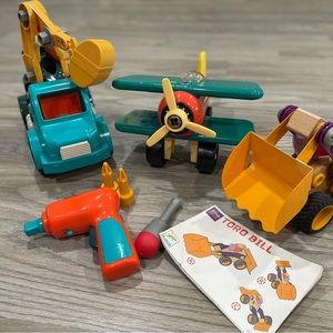 Battat Takes apart Airplane, Crane Truck + Djeco -Zoo Block ConstructionToy.